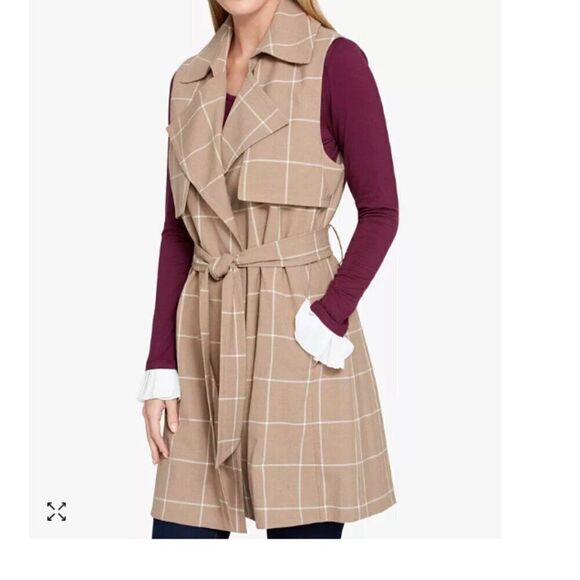 TOMMY HILFIGER Windowpane Belted Vest - Picture 1 of 6